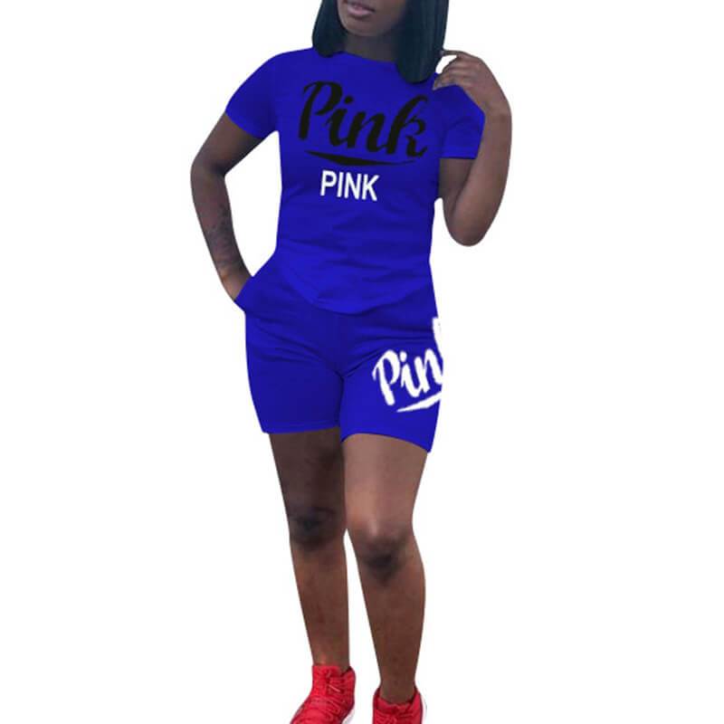 Letter T-shirts Slim Shorts Set
