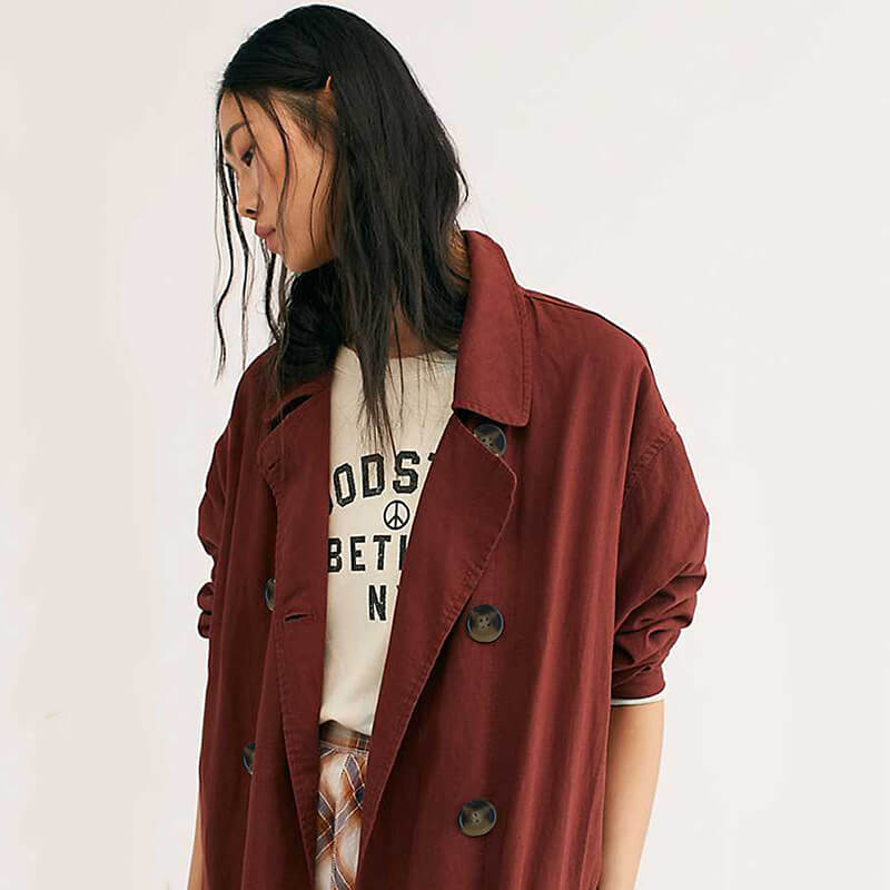 Brick Red Double Breasted Duster Coat
