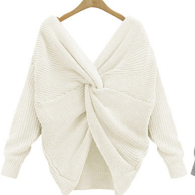 V-neck Pure Color Long Sleeves Knit Wear Sweater