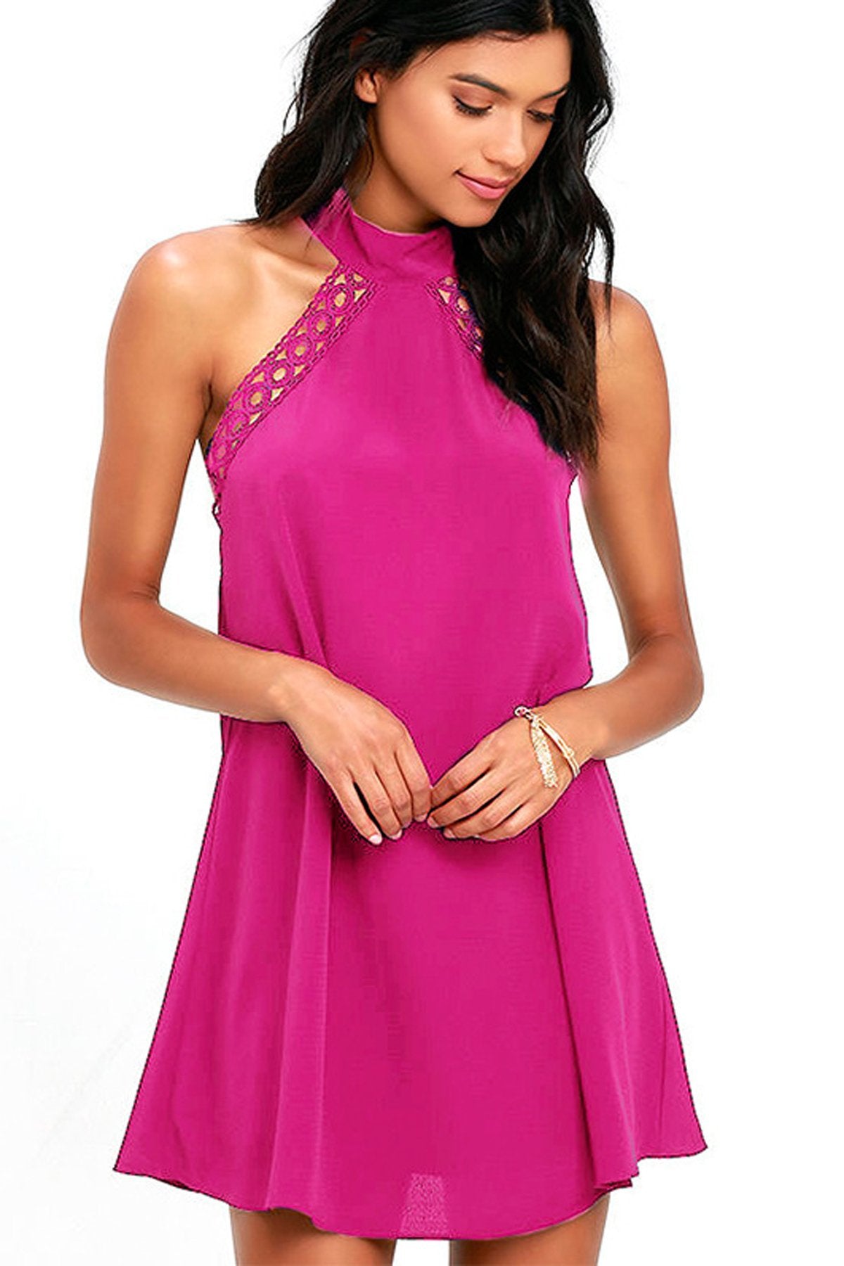 Pure Color Scoop Loose Sleeveless Backless Short Dress