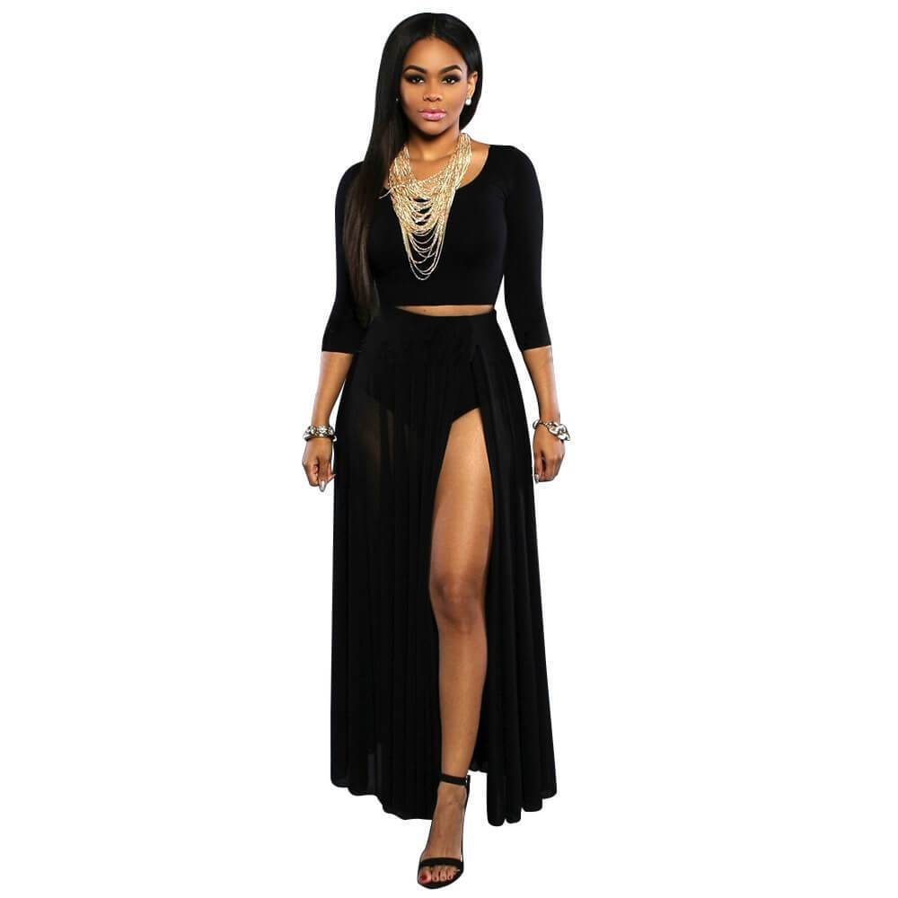 Big Scoop Crop Top Irregular MAXI Skirt Set