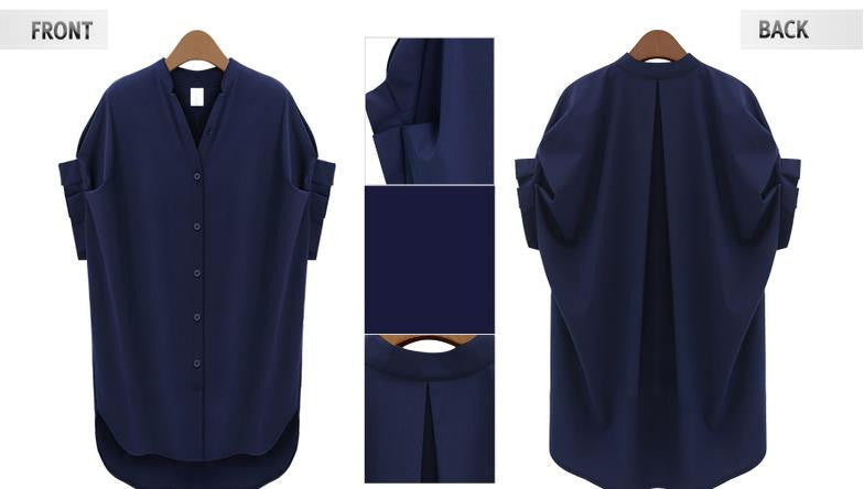 Little Stand V-neck Pure Color Short Sleeves Sexy Blouse - May Your Fashion - 6