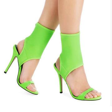 Bright Color Cutout High Heel Sandals