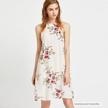 Bear-Shoulder-Scoop-Floral-Print-Loose-Short-Dress