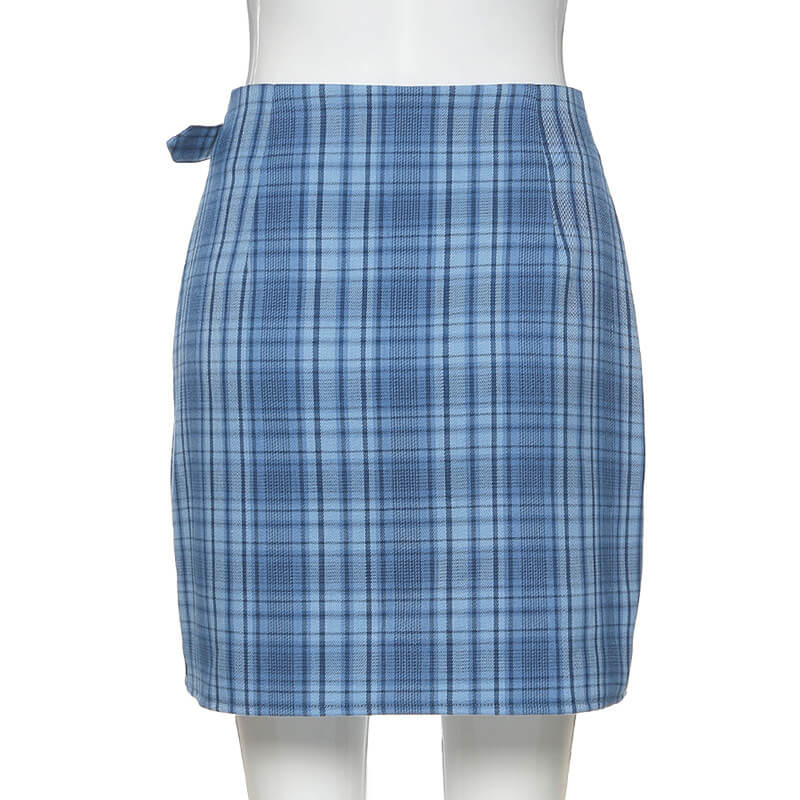 Fashion Blue Plaid Bodycon Mini Skirts
