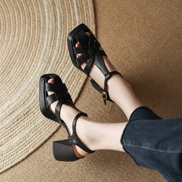 OneStrap Cut Out French Vintage Roman High Heels Sandals