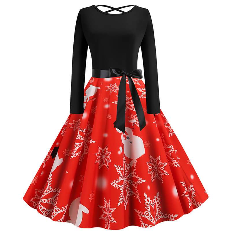Christmas Print Crossed Back A Line Dress