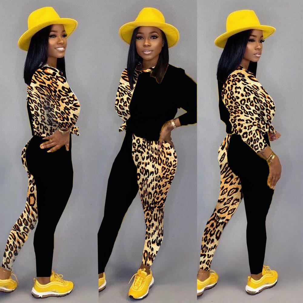 Splice T-shirts High Waist Skinny Pants Set