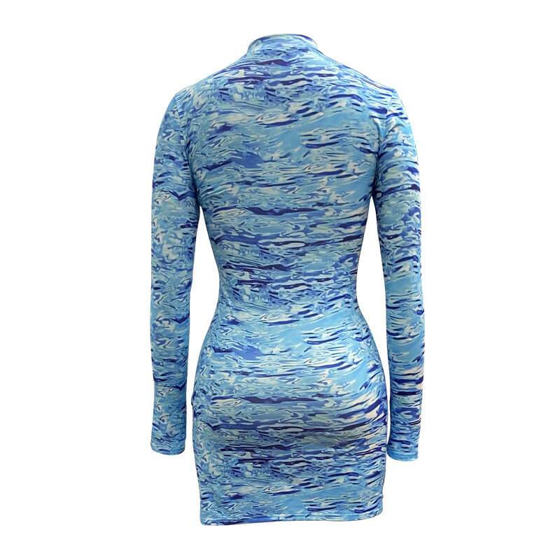 Printed With Finger Long Sleeve Bodycon Dress