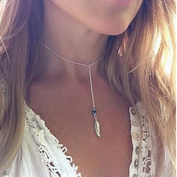 Bohemia Vintage Handmade Crystal Feather Necklace