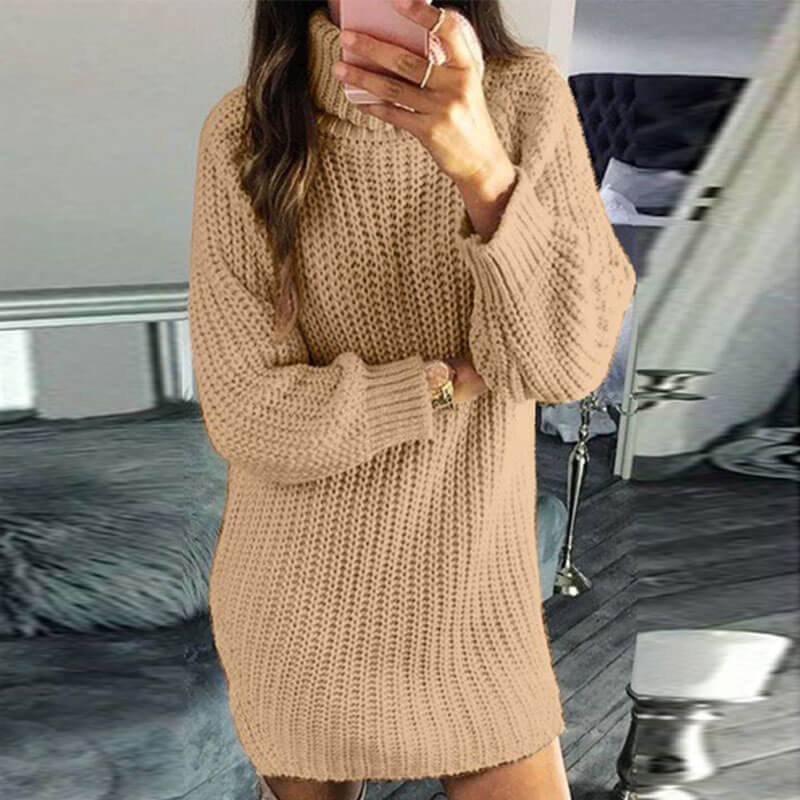 Turtleneck Loose Soild Sweater Dress