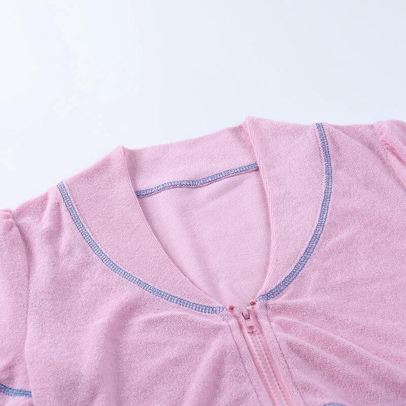 Pink Short Sleeve High Waist Bodycon Low Neck Two Pieces Set