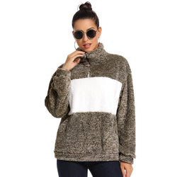 Winter Fuzzy Turtleneck Patchwork Sweatshirts
