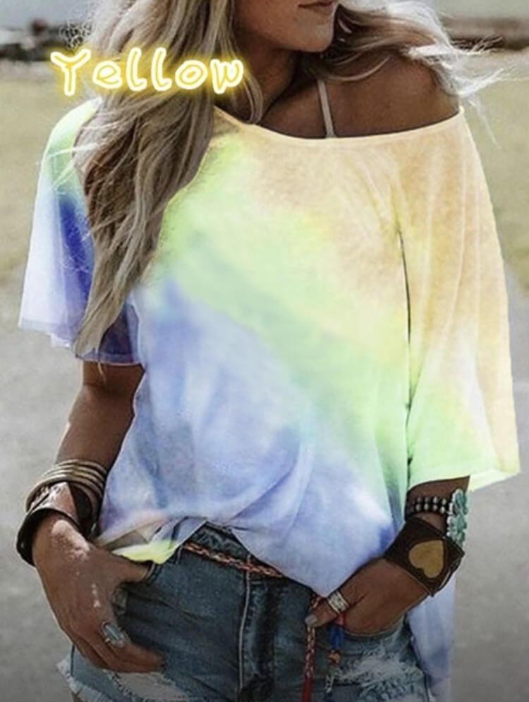 Summer Tie Dye Color Block Loose Bat T-shirts
