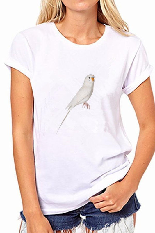 Print Bird Scoop Short Sleeves Regular T-shirt