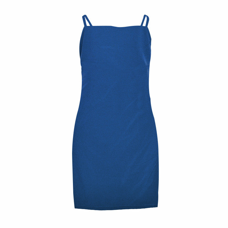 Pure Color Spaghetti Straps Sleeveless Backless Short Dress