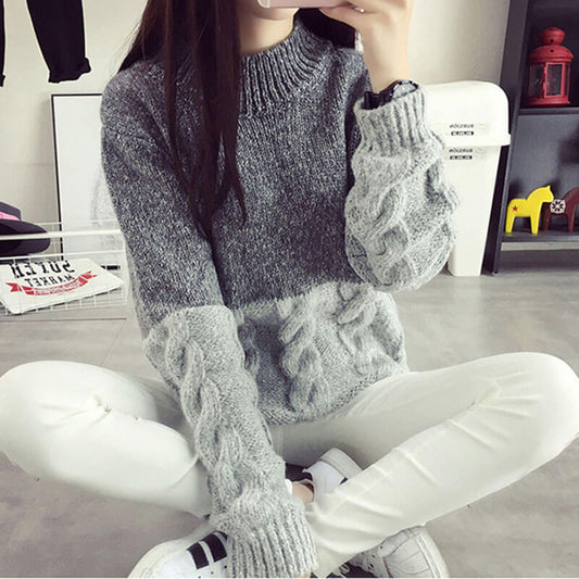 Cable Knit Colorblock Chunky Sweater聽