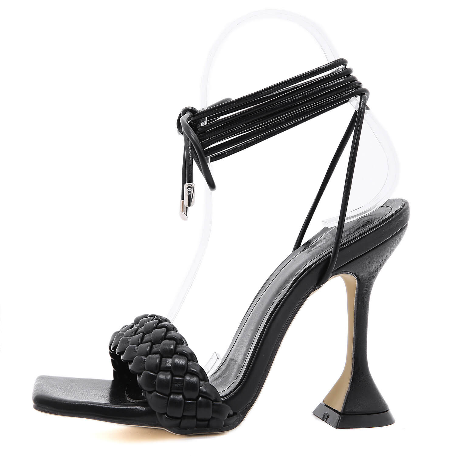 PU Square Toe Ankle Strap High Heel Sandals