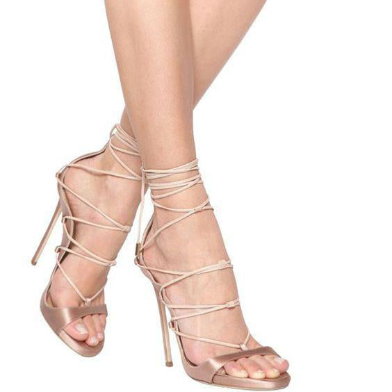 Straps Ankle Wraps Open Toe Back Zipper Stiletto High Heels Sandals