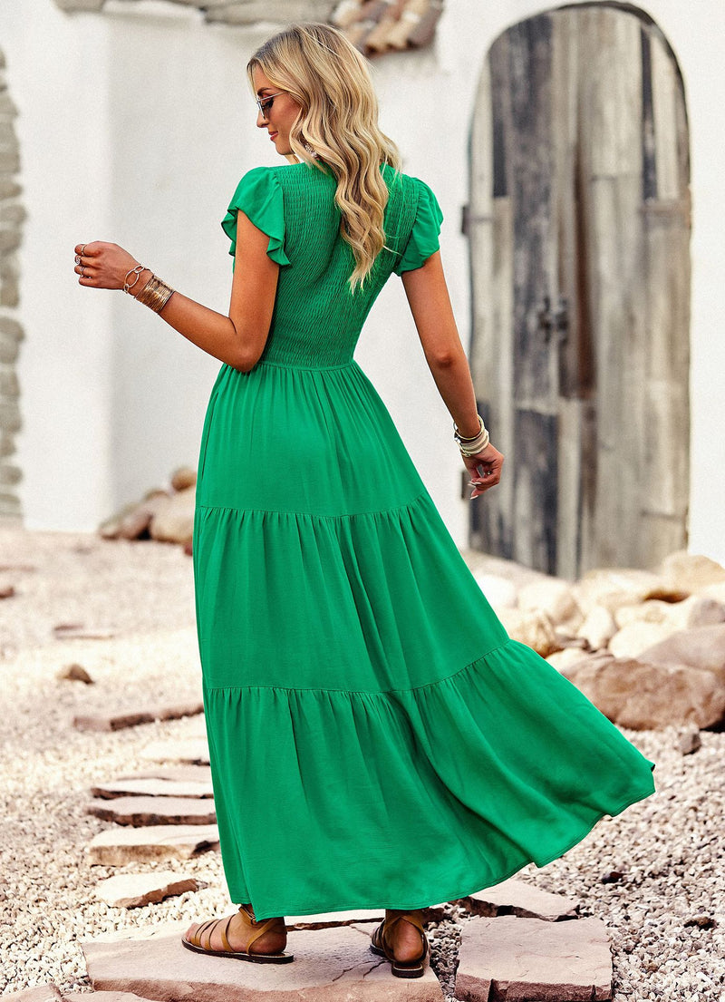 Summer Solid Round Neck Over-the-Knee Style Dress