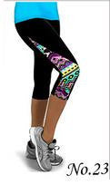 Flower Print Side Triangle Fashion 3/4 Pants Yoga Sport Leggings