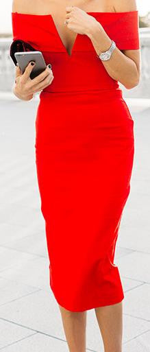 Off-shoulder Short Sleeves Bodycon Knee-length Evening Dress