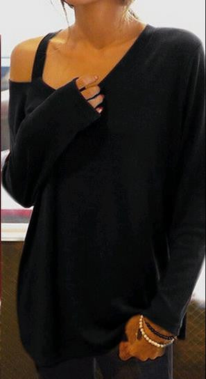 One Shoulder Long Sleeve Casual Plus Size Sexy Blouse