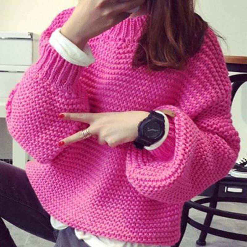Oversized Crewneck Crochet Pullover Sweater