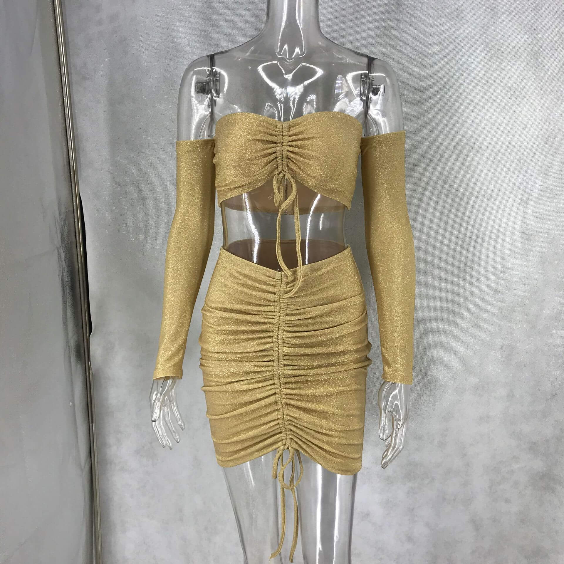 Spaghetti Straps Crop Top Patchwork Short Skirt Set