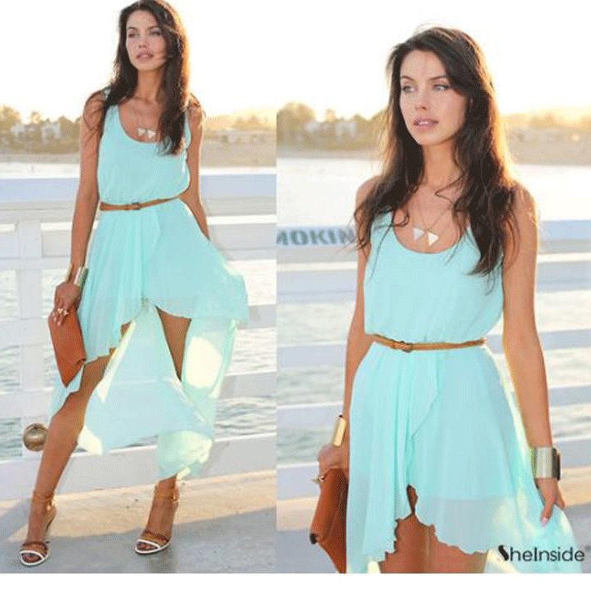 Spaghetti Straps Scoop Chiffon Irregular Long Party Dress