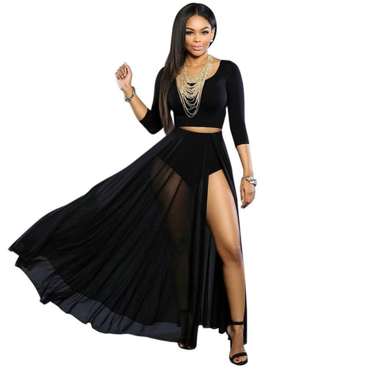 Big Scoop Crop Top Irregular MAXI Skirt Set