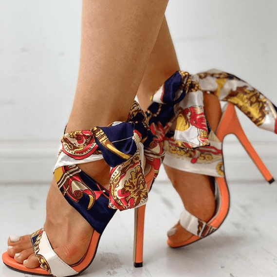 Multicolor Ribbon Strap High Heel Sandals