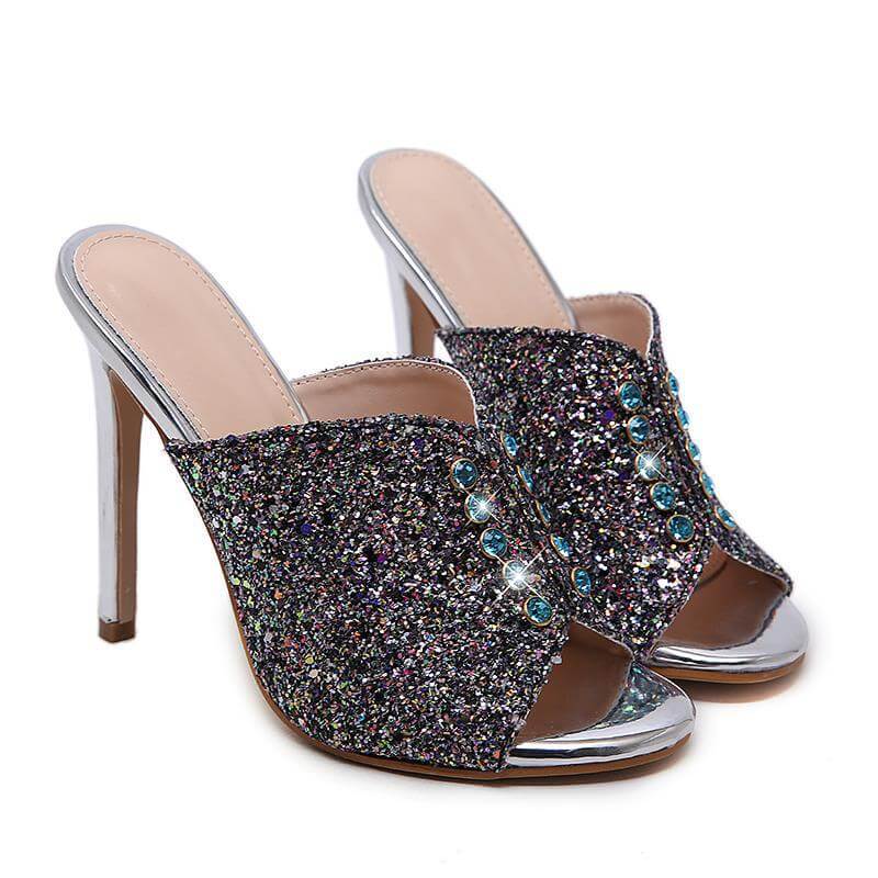 Fashion Silver Rhinestone Peep Toe High Heel Sandals