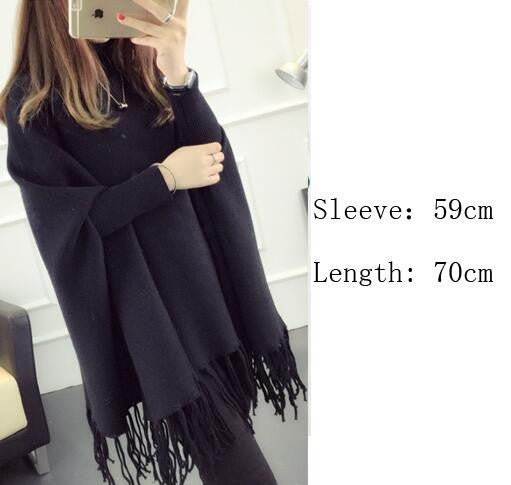 Fashion High Neck Tassel Cloak Sweater