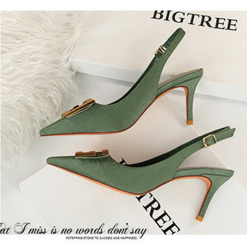 Shallow Pointed-Toe Hollow Out Metal Square Buckle Stiletto Party Shoes