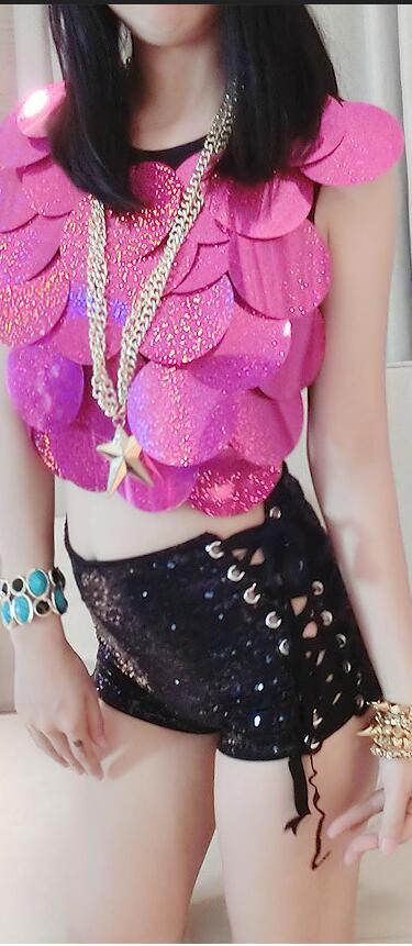 High Waist Sequins Side Lace Up Dance Shorts