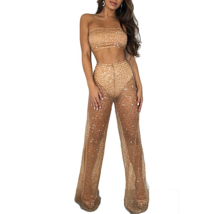 Strapless Crop Top Perspective Pencil Pants Set