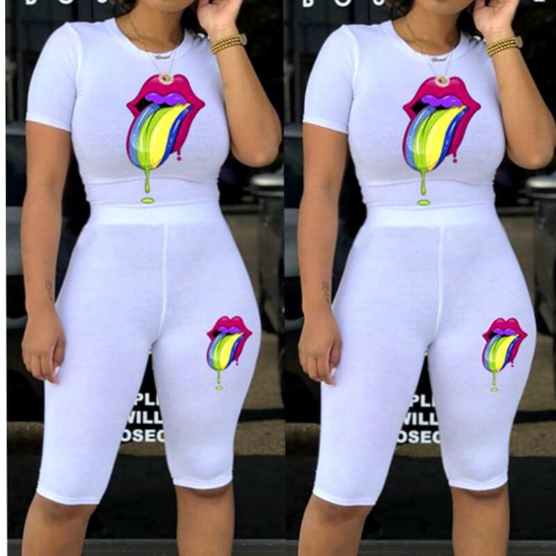 Print T-shirts Slim Shorts Set