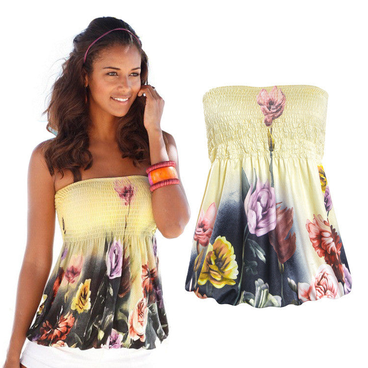 Strapless Flower Print Sleeveless Vest