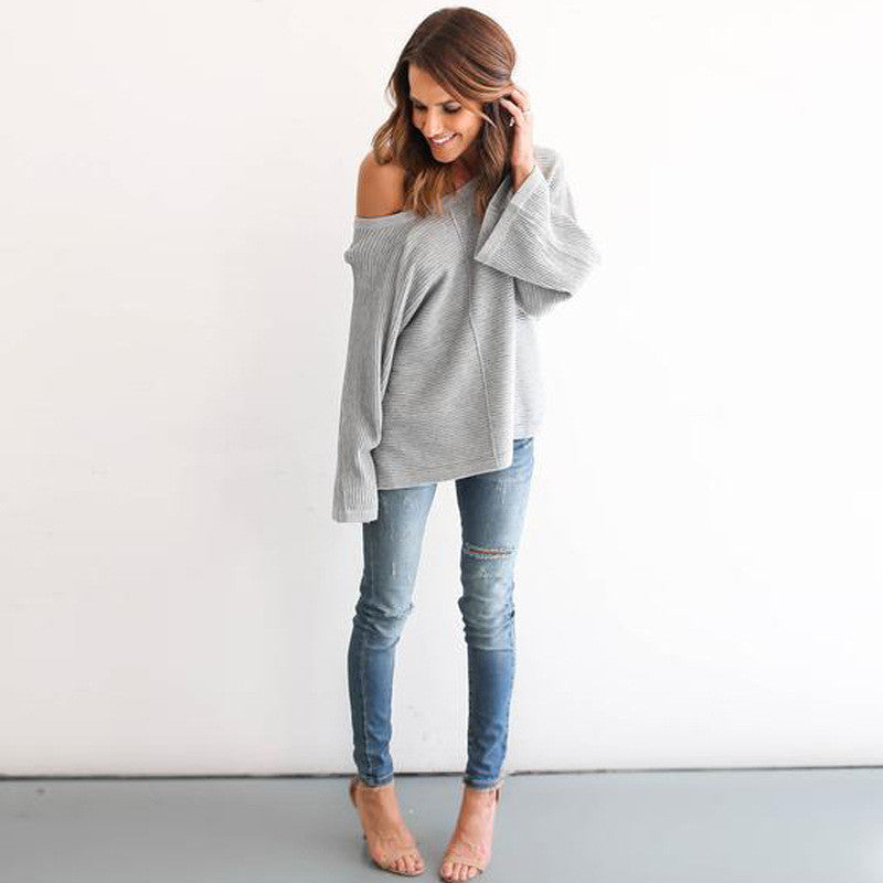 Scoop Loose Pure Color Long Sleeves Sweater