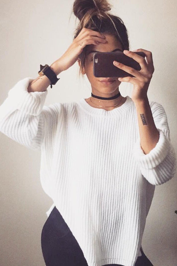 Pure Color Scoop Long Sleeves Loose Sweater
