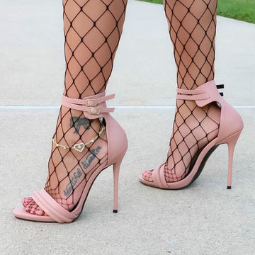 Pink Simple Open Toe Buckle High Heel Sandals