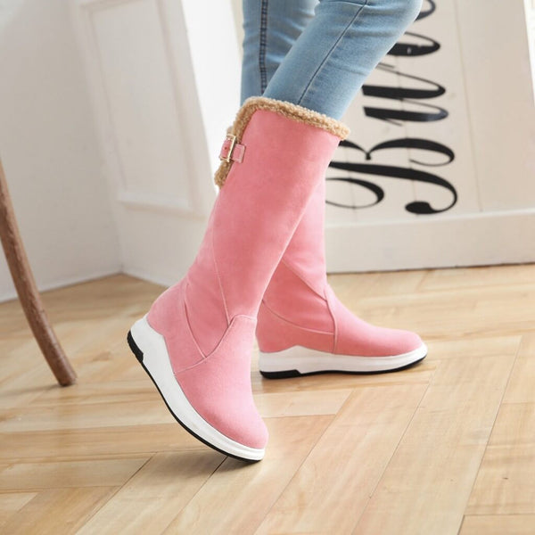 Flat Suede Round Toe Mid Calf Boots