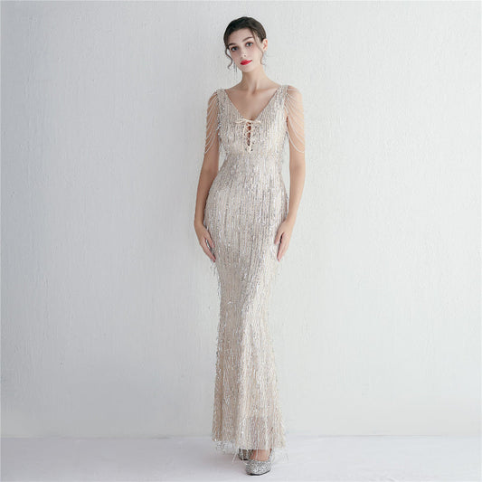 Elegant and Stylish Polyester Thread Lace and Sequins Dress