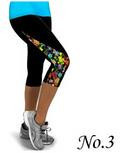 Flower Print Side Triangle Fashion 3/4 Pants Yoga Sport Leggings