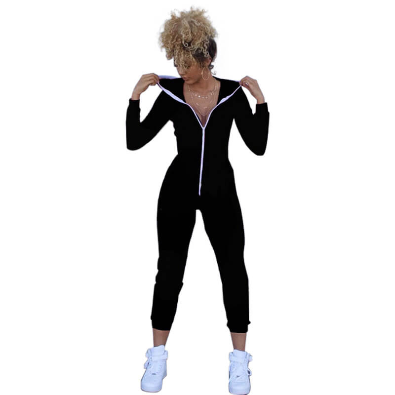 Bodycon Sports Fitting Hooded Jumpsuits