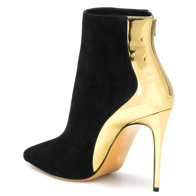 Black Point Toe Suede Patchwork High Heel Ankle Boots