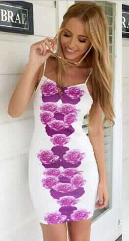 Sexy Condole Belt Printed Backless Bodycon Dress