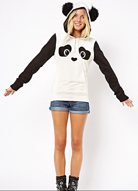Panda Print Contrast Color Hooded Cute Sweatshirt - May Your Fashion - 1