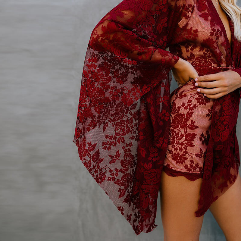 Deep V neck Lace Bell Sleeves Rompers
